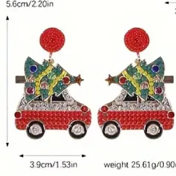 Pink Beaded Christmas Bow Christmas Tree Car Gloves Snowflake Earring - Picture 4 of 4